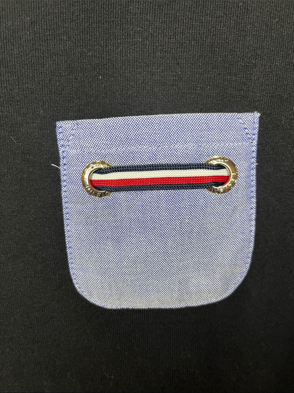 Tommy Hilfiger Black T-Shirt Dress with Light Blue Pocket and Red-White Trim - Picture 3 of 10